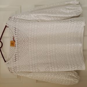 White PL Ruby Rd. Petite shirt with white lace overlay